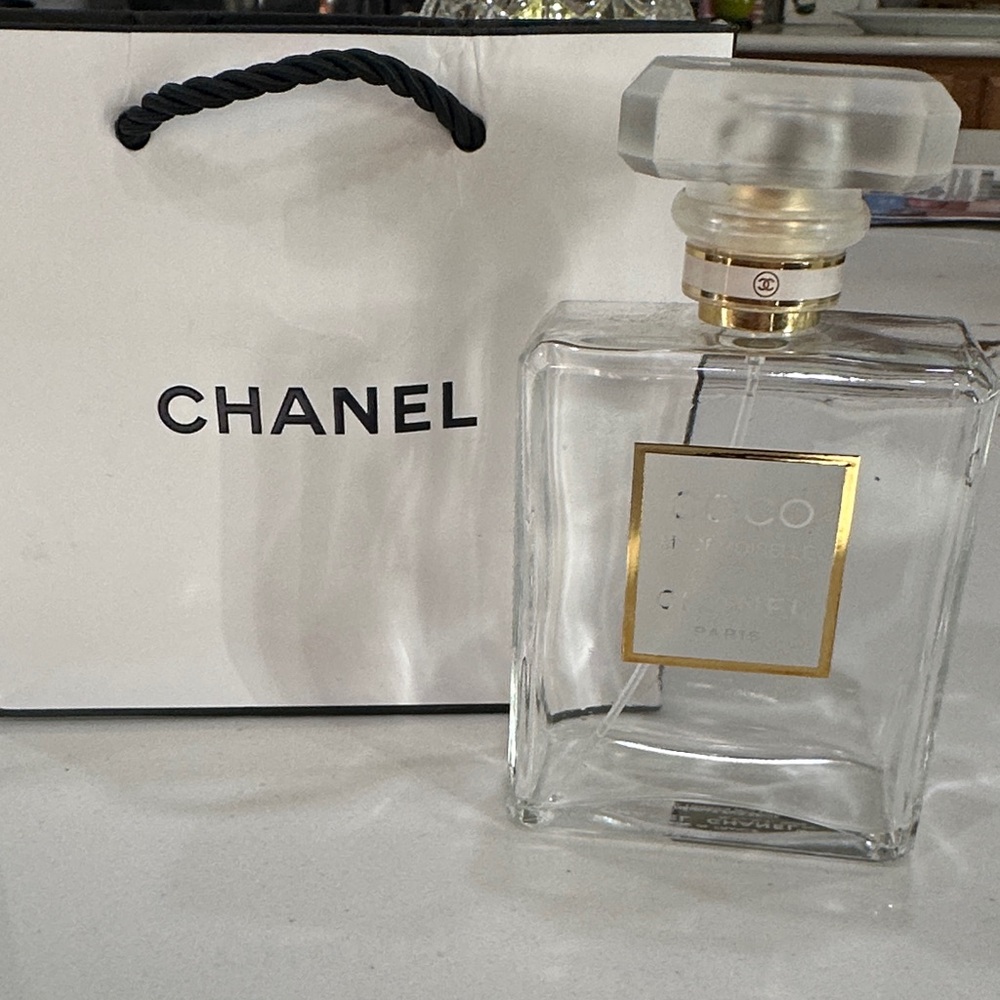 CHANEL Clear Glass Perfume Bottle with Gold Accents 3.4 oz bottle